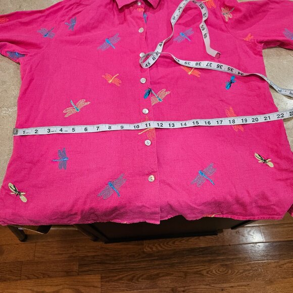 Women's Breckenridge Linen Blend Embroidered Button Down Blouse Hot Pink Size L - Picture 4 of 7